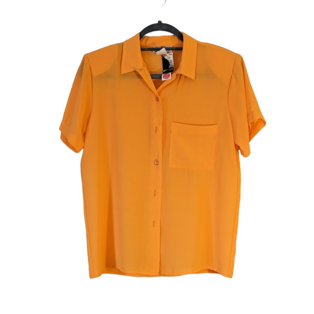 NWT deadstock vintage 80s bright neon orange button-up shirt blouse top summer
